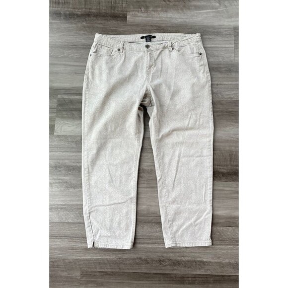 Roz Ali Beige White Floral Printed Jeans Size 16 Cropped Denim Summer K5 - Picture 1 of 5